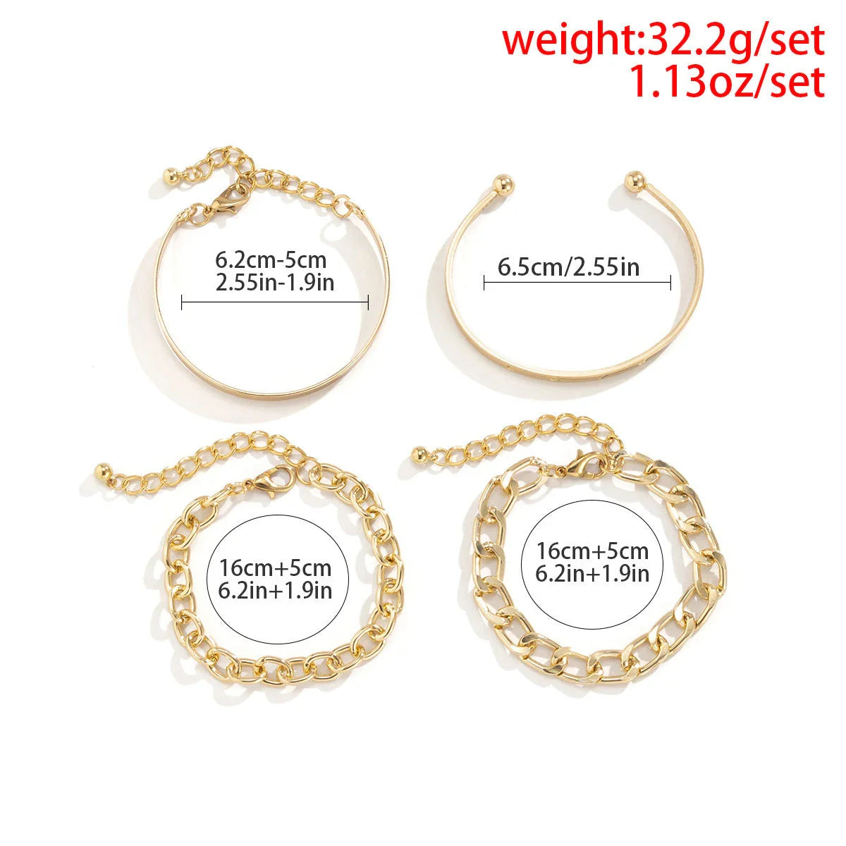 Elegant C-shaped hollow chain bracelet set made of premium iron and aluminum with a sleek, electroplated finish