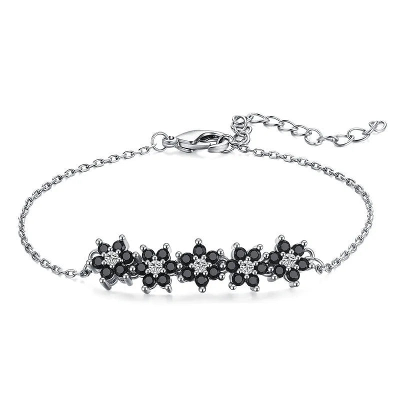High profile titanium steel flower bracelet for women, black colour, natural floral style