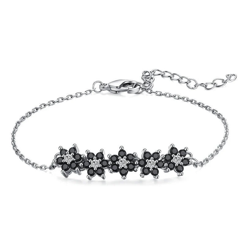 High Profile Fashion Lady's Flower Bracelet in black titanium steel with intricate flower design