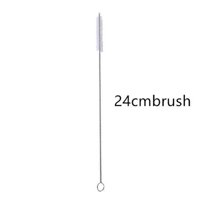 Reusable heart-shaped stainless steel straws in various colours with cleaning brush