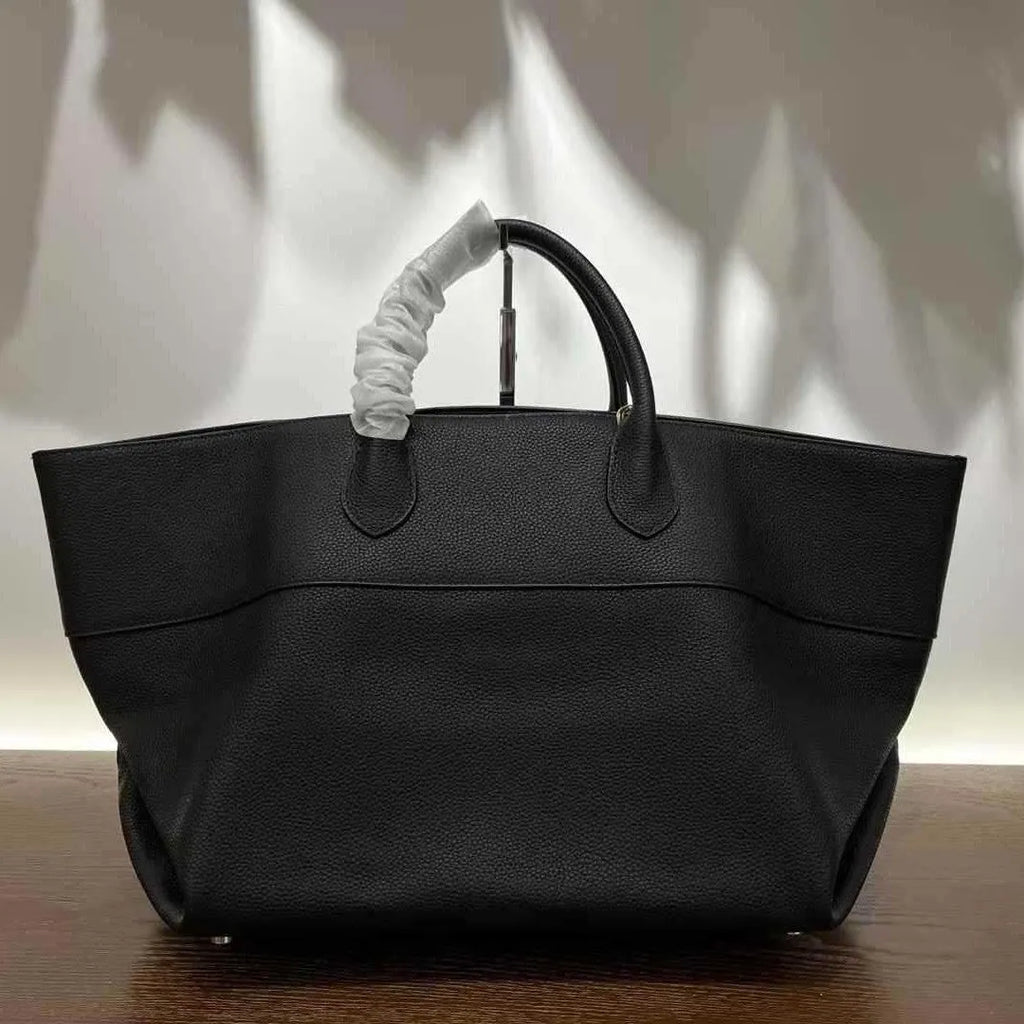 Simple crossbody first layer cowhide genuine leather large capacity tote bag in Black urban simplicity style