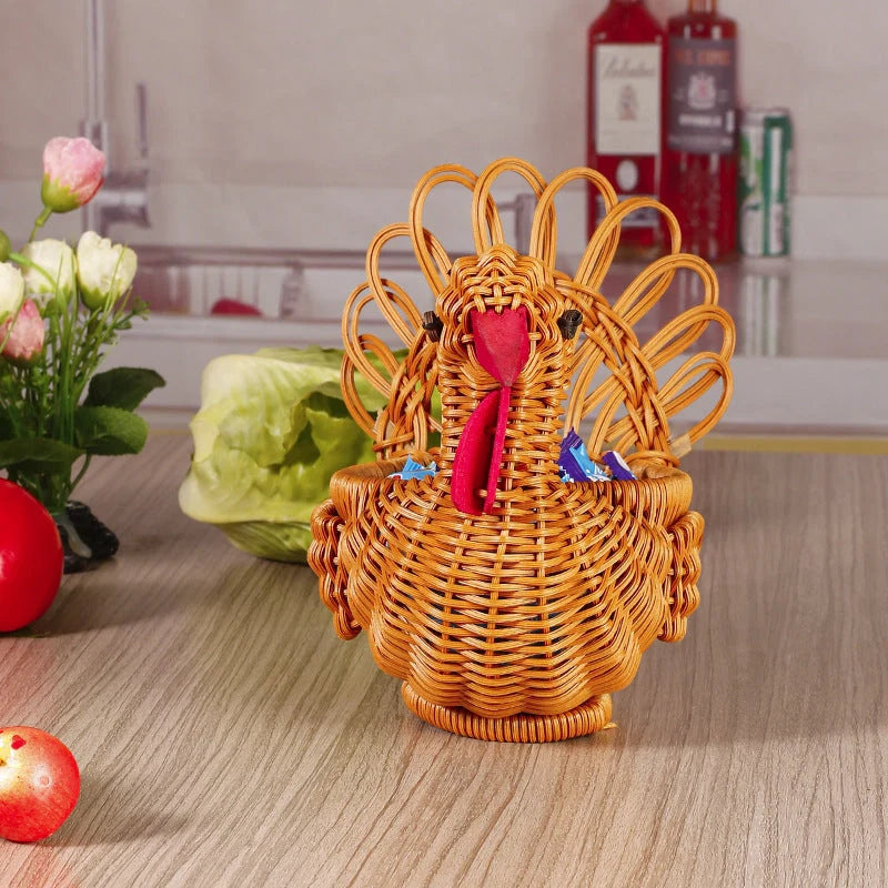 Deer-shaped rattan fruit basket for kitchen storage and decor