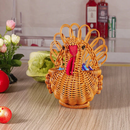 Deer-shaped rattan fruit basket for kitchen storage and decor