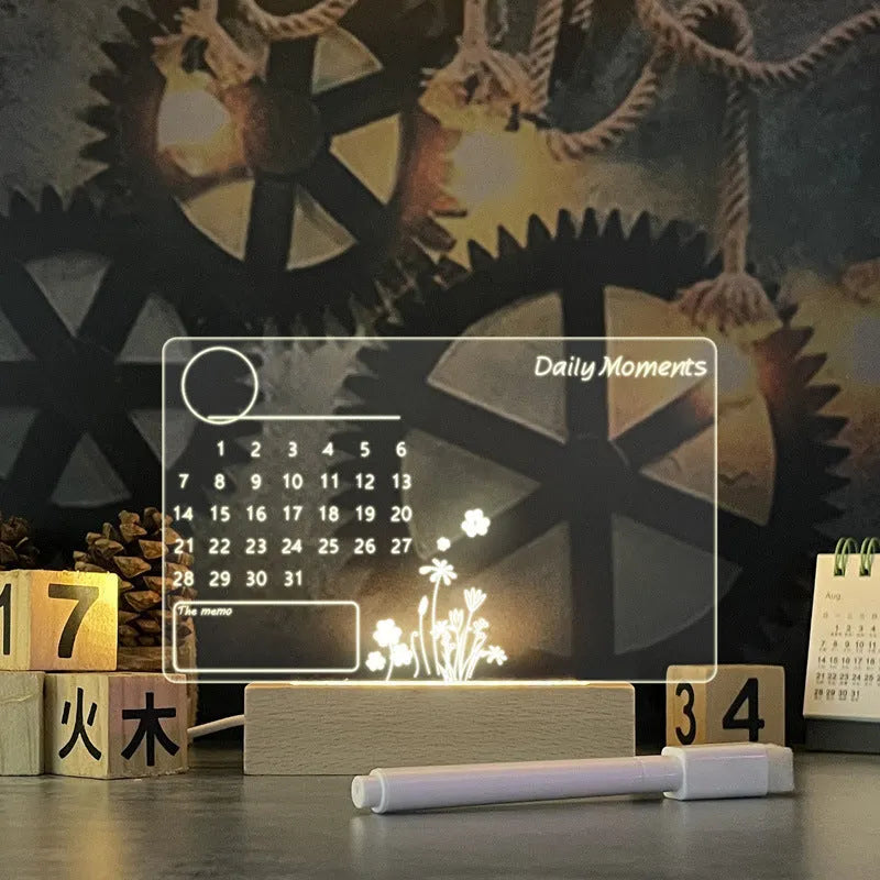 Creative LED USB message board night lamp with acrylic board and pen in warm light