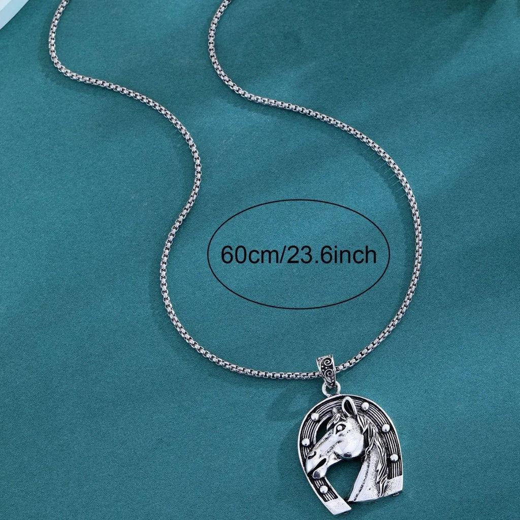 Men's hip-hop titanium steel animal pendant necklace in Zodiac Horse colour for instant success style