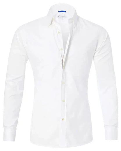 A stylish long sleeve zipper shirt with a button-accented lapel design, made of breathable cotton fabric for men.