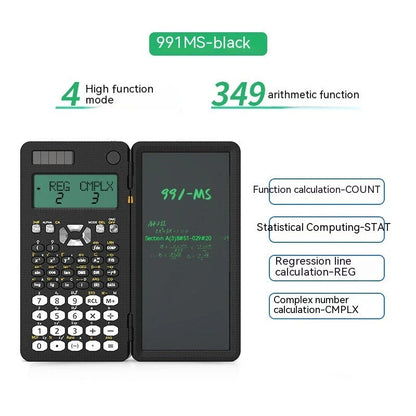 Foldable scientific calculator with integrated digital notepad for versatile productivity