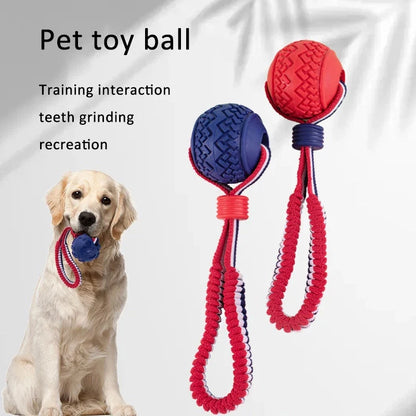 Interactive dog toy ball with rope for teeth cleaning and training in various colors