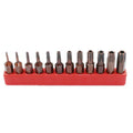 Black steel screwdriver bit set with magnetic tips showing T6 to T40 sizes, hollow and solid hex styles.