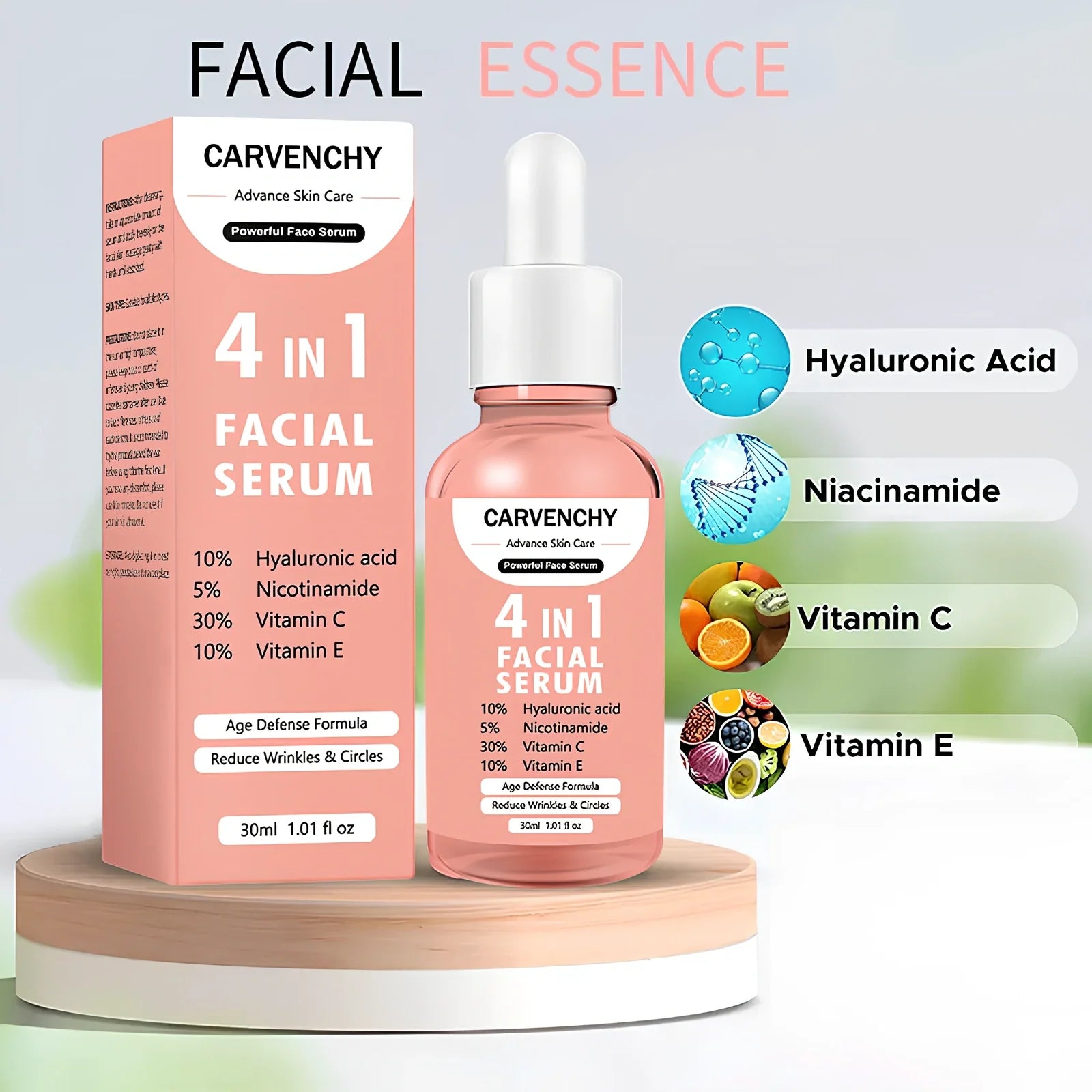 Advance Skin Care 4-in-1 facial serum bottle, 30ml universal essence for all skin types with dropper