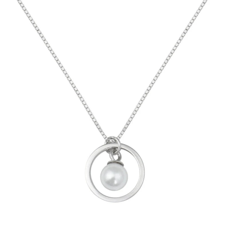 Adjustable S925 sterling silver circle pearl necklace with extension chain