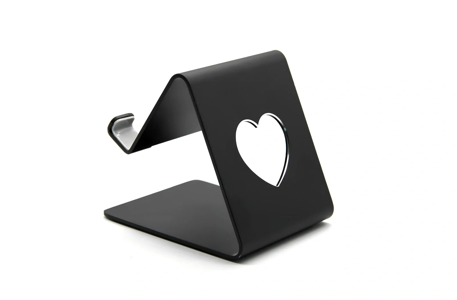 Adjustable black or silvery aluminium stand propping phone and tablet at 20cm height on desk