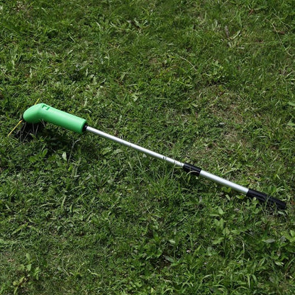 Cordless lawn trimmer with extension pole and protective debris shield for easy garden maintenance