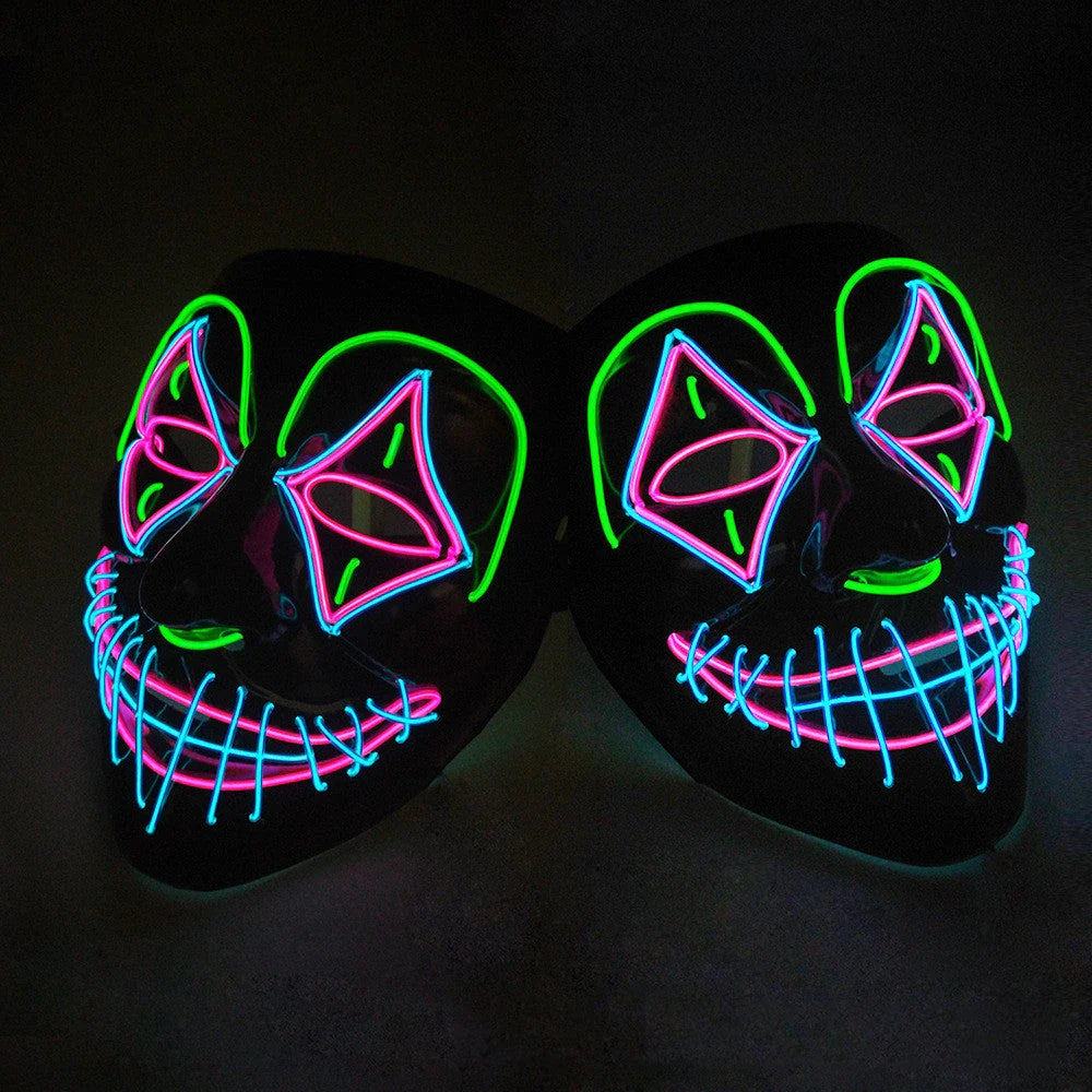 Halloween LED Glowing Mask in pink and green with EL cold light technology