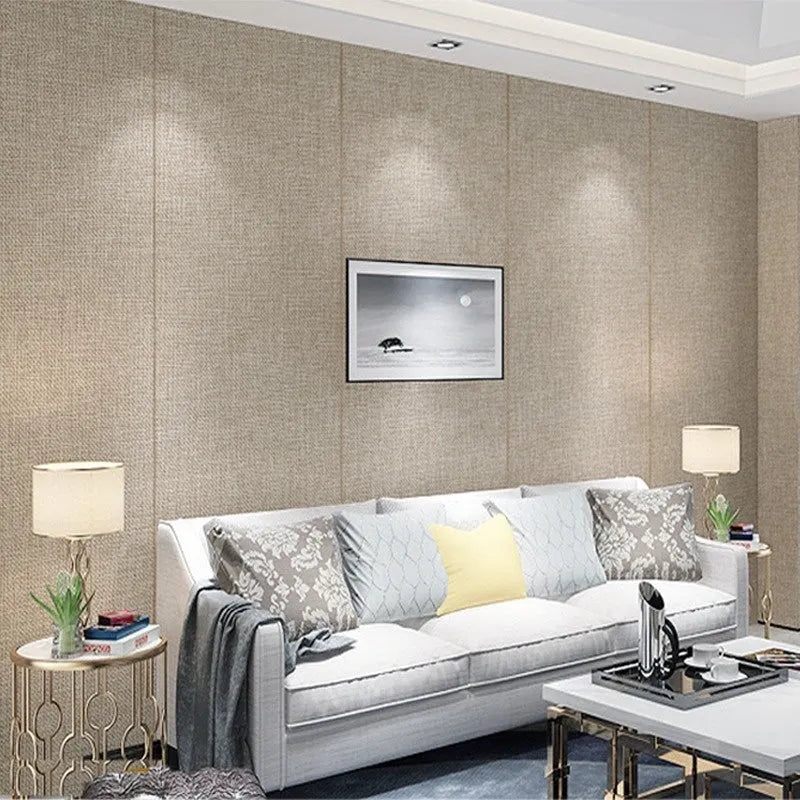 Linen self-adhesive waterproof seamless wall cloth in beige for whole house modern minimalist interior