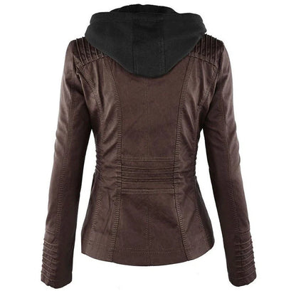 Stylish detachable hooded leather jacket for women in various colors