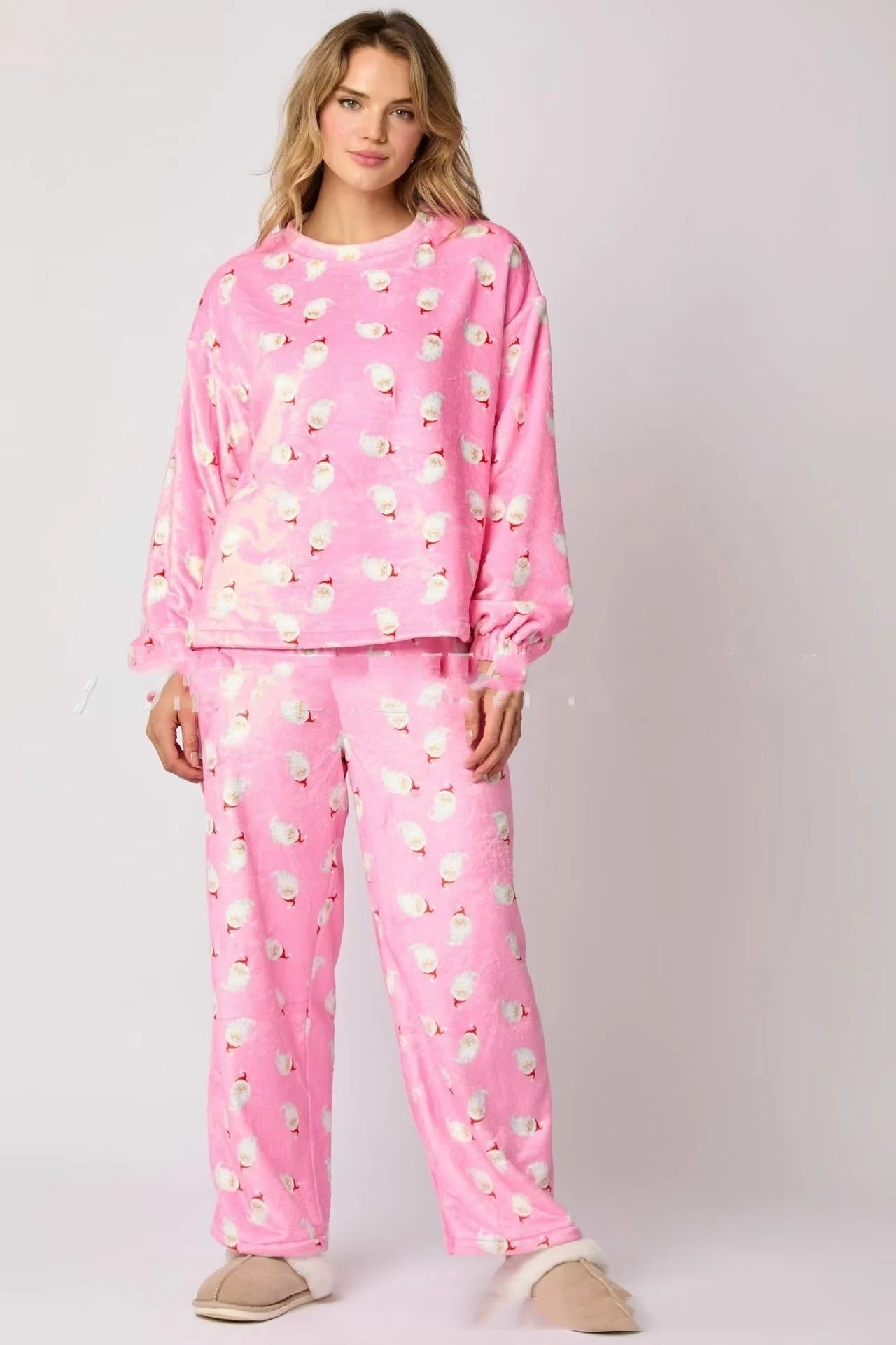 Women's 2024 flannel pajama sets in festive designs with long sleeves