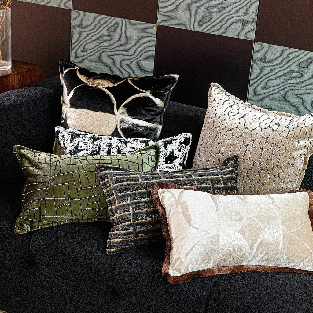 Black and gold abstract full moon pattern decorative cushion with removable cover