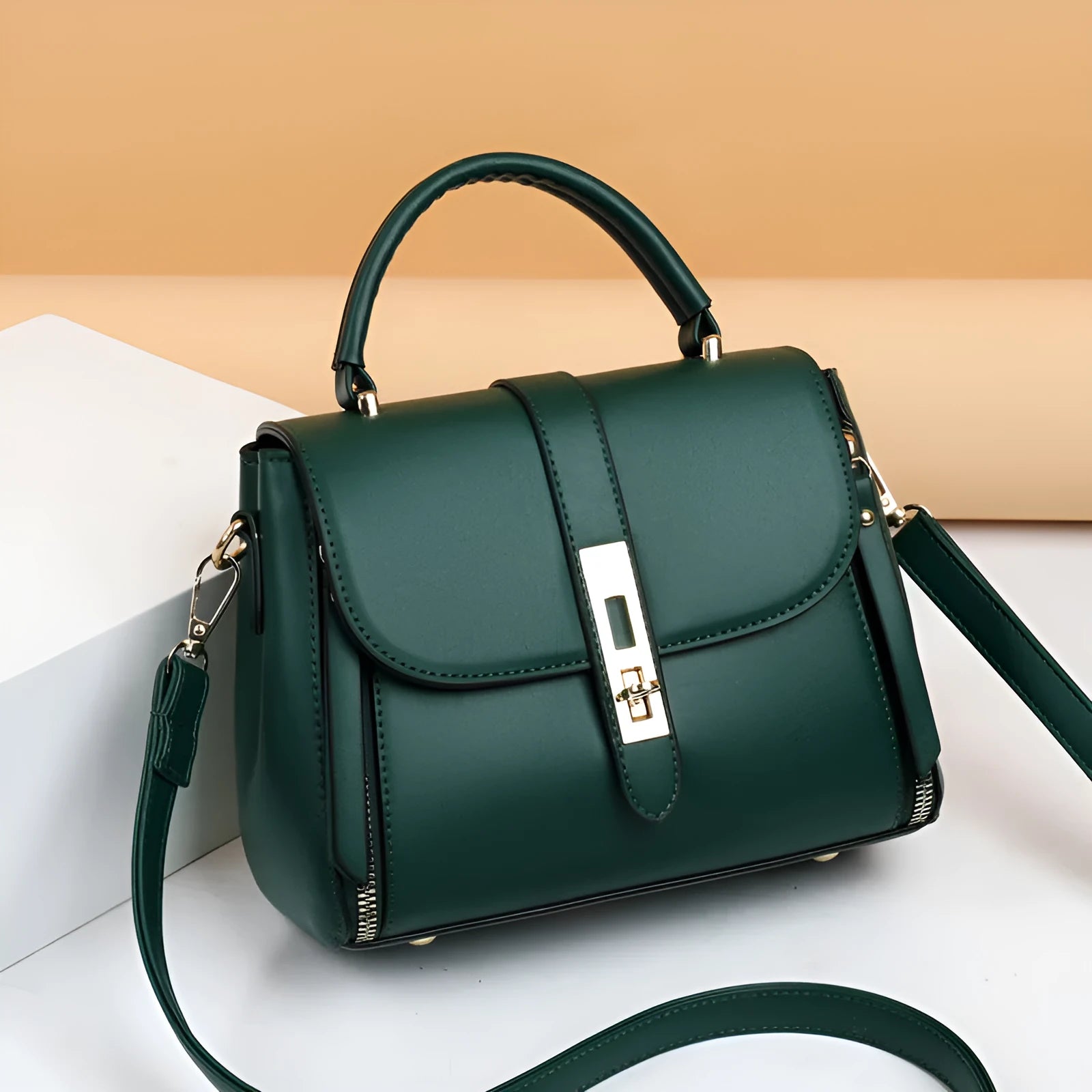 Soft PU leather women's messenger bag in square vertical design with single shoulder strap