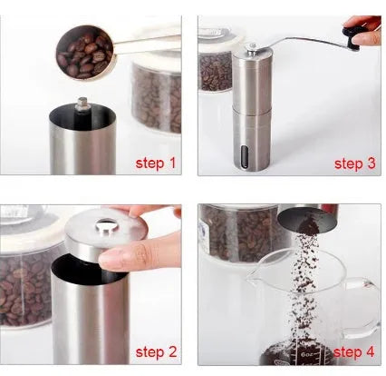 Hand coffee grinder stainless steel manual ceramic burr mill 30g capacity silver and black