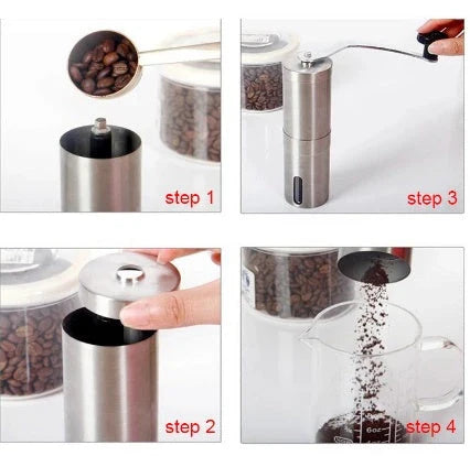 Stainless steel hand coffee grinder with ceramic core for consistent coffee grinding