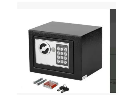 Mini office safe with password lock, steel construction, 230x170x170mm, black finish, surface spray treatment