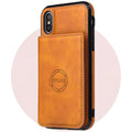 Imitation leather card wallet phone case for iPhone in black, showing card slots on the back.