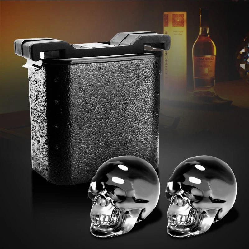 Large square black silicone ice cube mold with detailed skull design for unique beverages