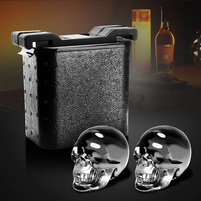 Large square black silicone ice cube mold with detailed skull design for unique beverages