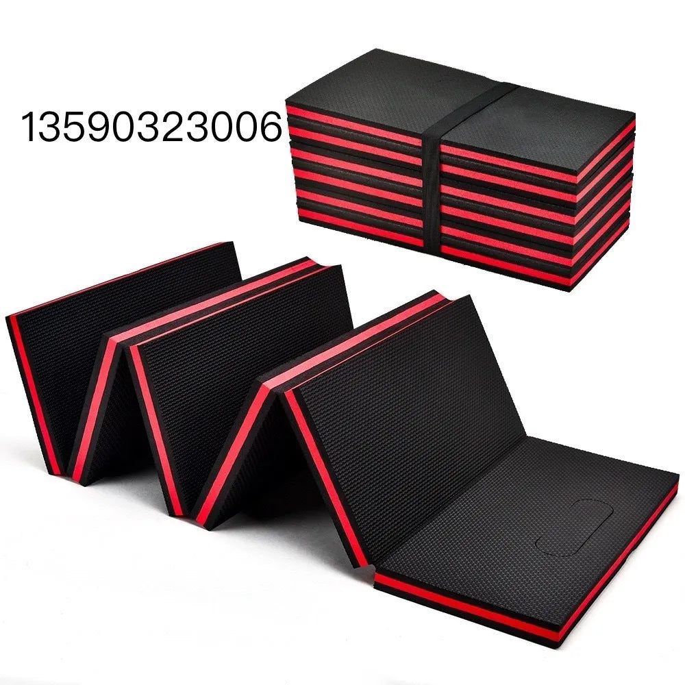 EVA folding kneeling mat folded and unfolded showing 116x40x2.5cm dimensions
