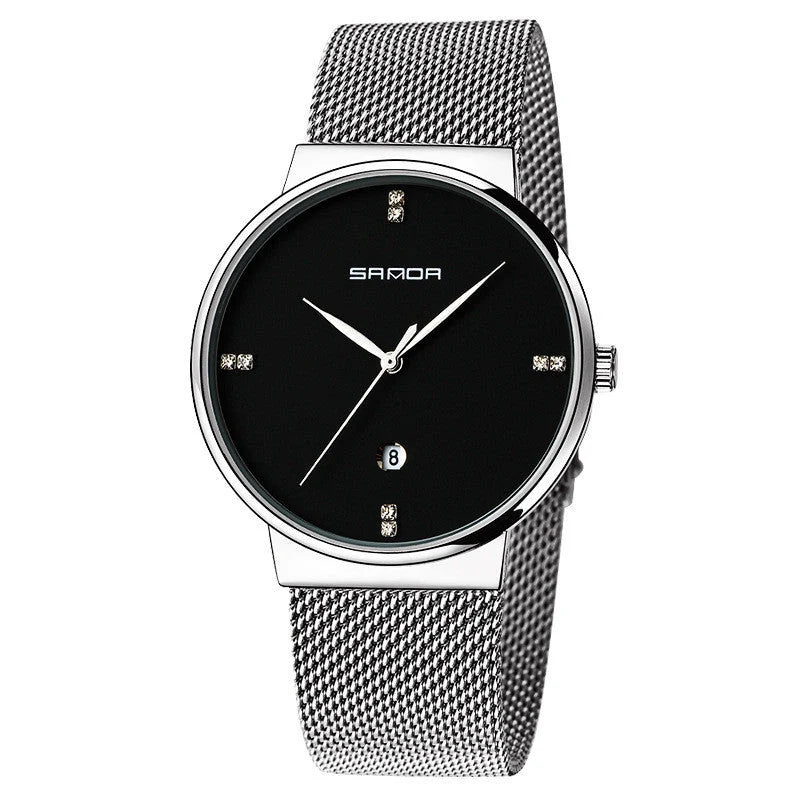 Men's waterproof quartz watch with stainless steel mesh belt in various colors