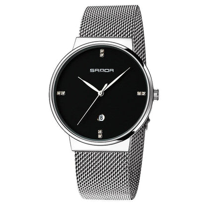Men's waterproof quartz watch with stainless steel mesh belt in various colors