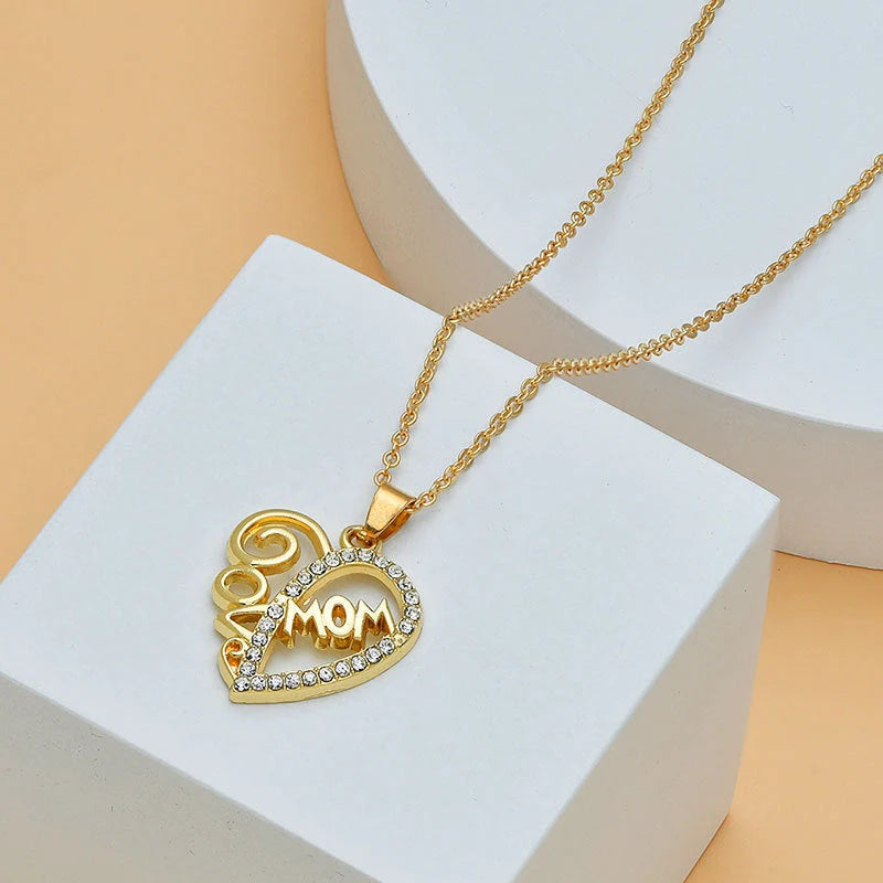 Heart shape diamond letter necklace for women, elegant Mother's Day gift