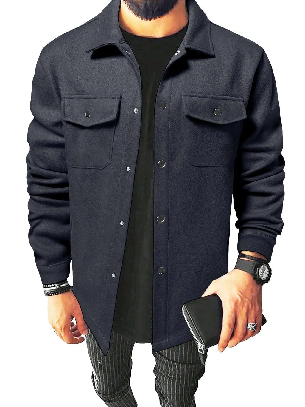 Men's cotton blend brushed shirt solid colour cardigan long sleeve regular fit khaki colour