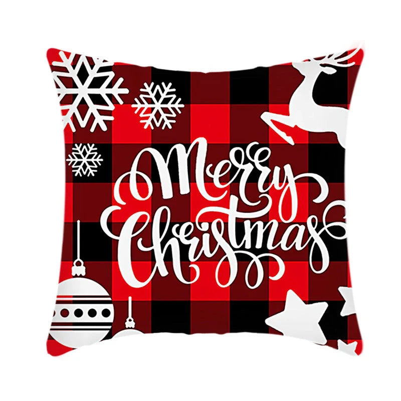 Merry Christmas cushion cover with Elk and Santa Claus design in plush material