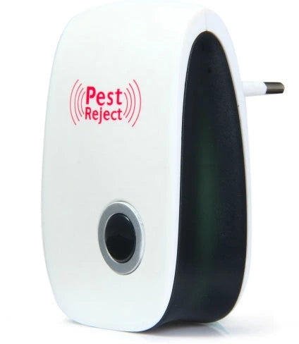 Electronic ultrasonic pest repeller for home use, measuring 90x56x50mm