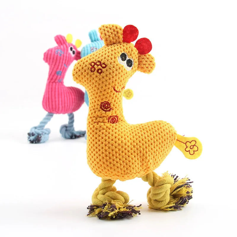 Blue deer-shaped plush dog toy with corn grain texture and soft stuffing