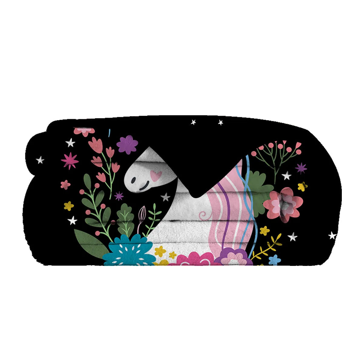 Soft flannel unicorn pattern blanket on black base, 75x100cm throw for sofa or outdoor use