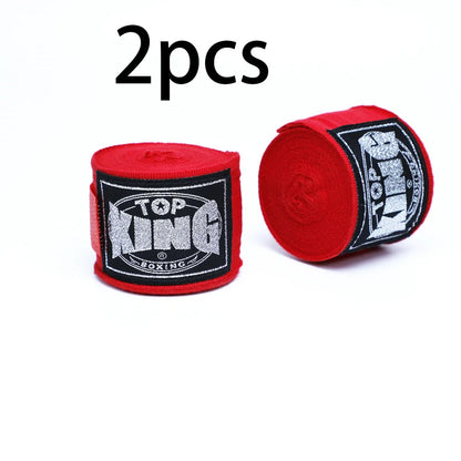 Two 5-metre boxing hand wraps in different colours showing elastic cotton construction