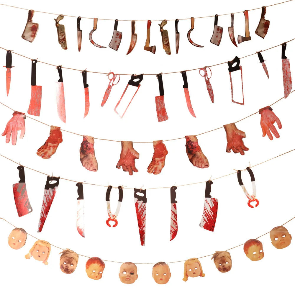 Halloween Horror Knife Flag Pulling Horror Curtain Bed Sheet with multiple spooky designs