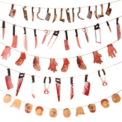 Halloween Horror Knife Flag Pulling Horror Curtain Bed Sheet with multiple spooky designs