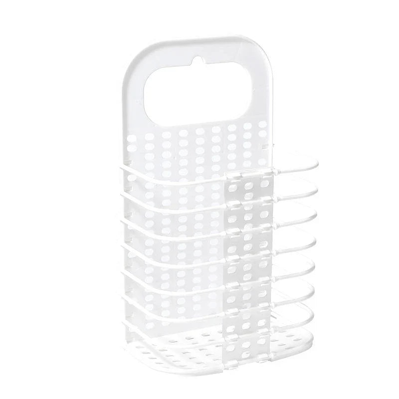 Foldable white laundry basket with handle for clothes and toys organisation