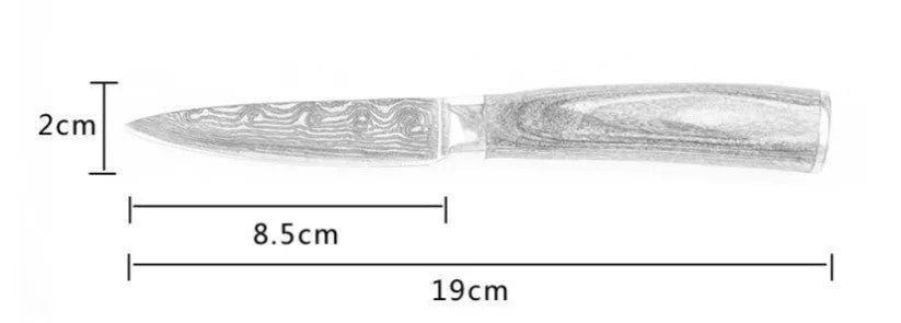 7Cr17 stainless steel kitchen knife with laser Damascus pattern on blade and colour wood handle