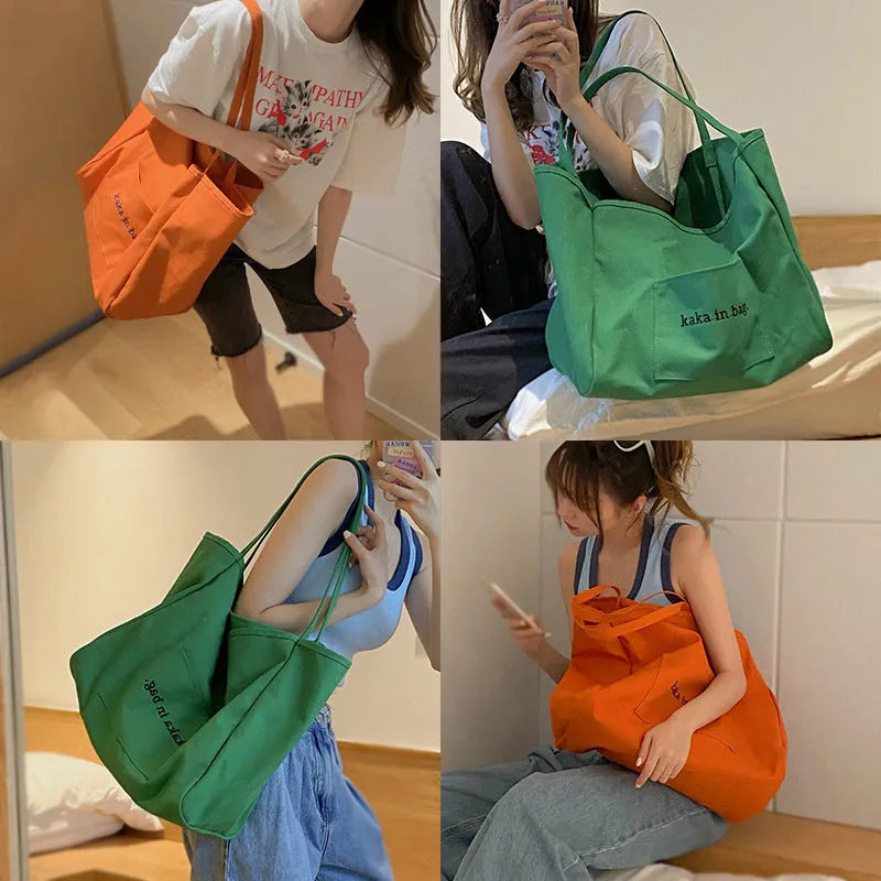 Canvas large capacity tote bag in solid colour for shopping and daily use