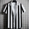 Linen men's short sleeve t-shirt with 3D printed striped pattern on a mannequin