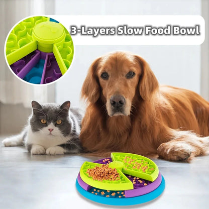 3-layer rotating puzzle pet slow feeder for cats and dogs