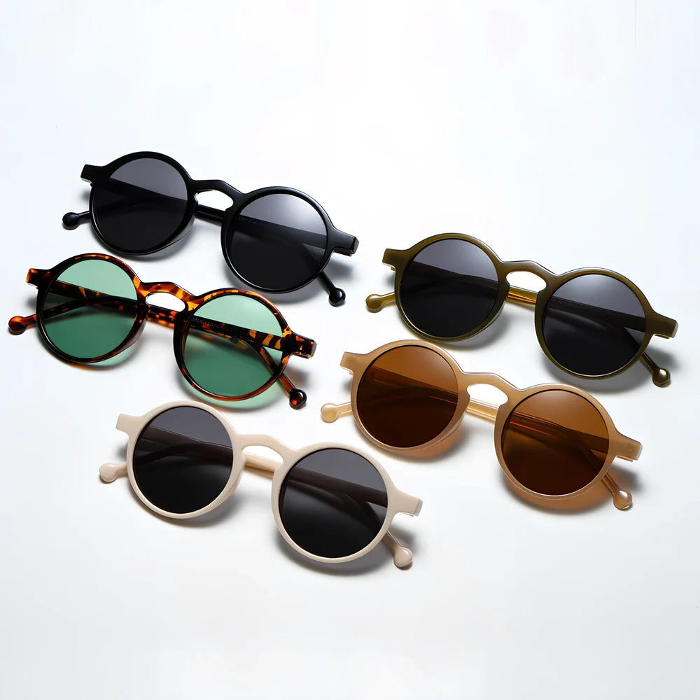 Small round frame UV protection sunglasses in black with PC lenses and Class 2 shading for outdoor wear