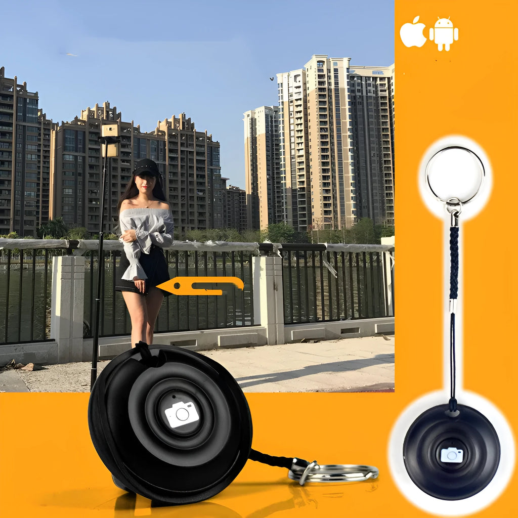 Black Snap Bluetooth remote control for wireless camera shutter and selfie triggering.