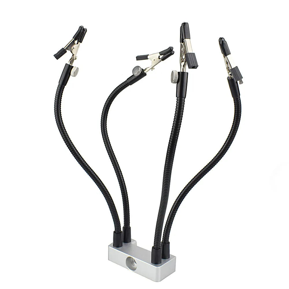 LED magnifying glass soldering station with 3x magnification, 42 SMD lights, and flexible arm on aluminium base
