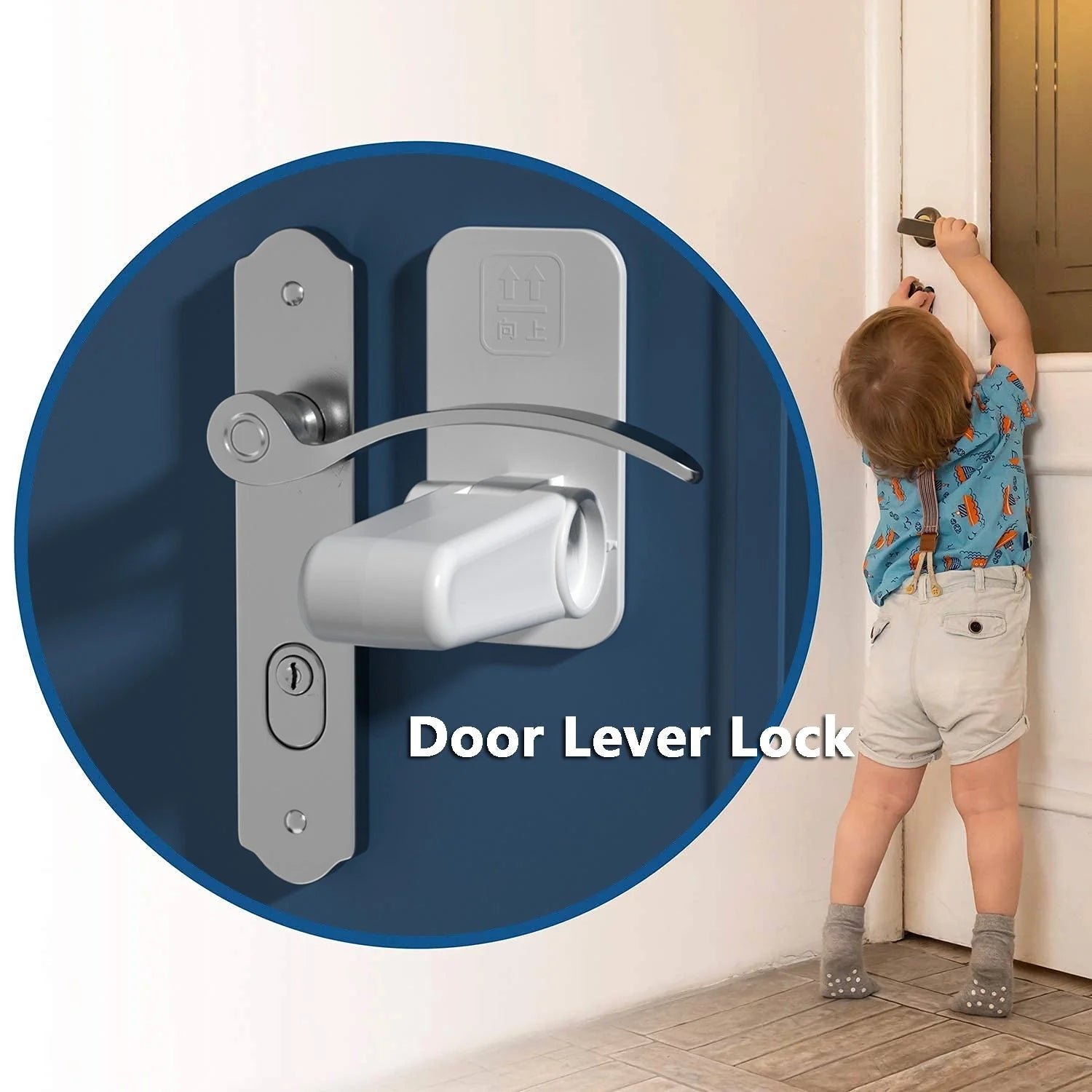 Child and pet safety door lever lock in FS16 Apple White, made from durable ABS material